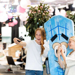 Kids taking selfies at FunZone